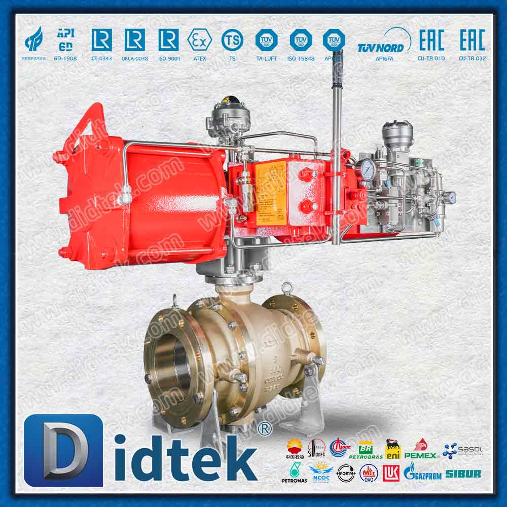 วิศวกรรมทางทะเลนิวเมติกอลูมิเนียมบรอนซ์เดี่ยวออกฤทธิ์ C95800 Trunnion Ball Valve